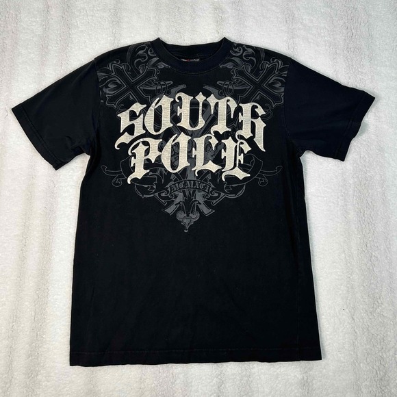 South Pole Y2K Graphic T-Shirt Short Sleeve Black Cotton Blend Kids Size M 12-14 - Picture 1 of 7